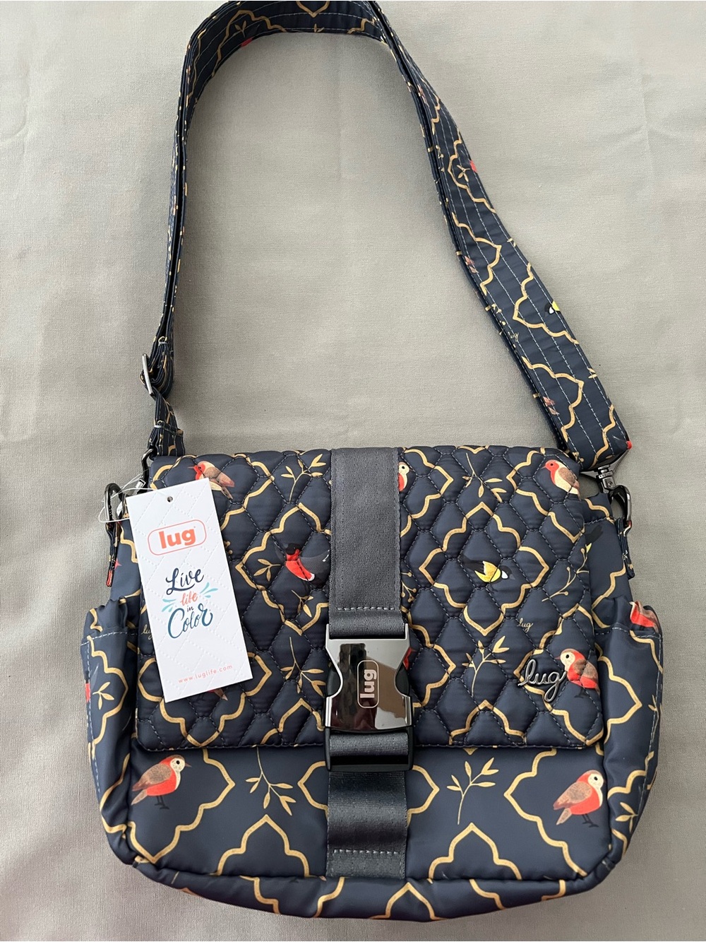 NEW Lug Harness Songbirds Gray Crossbody Bag with Adjustable Strap